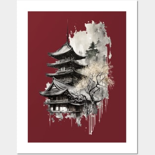 Japanese Architecture Sumi-E Posters and Art